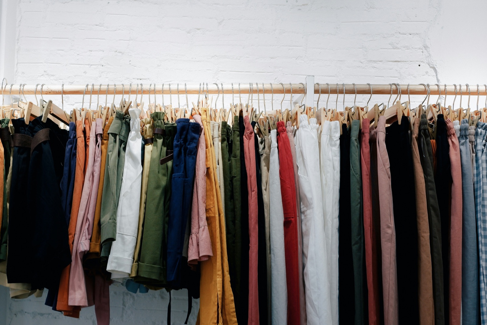 A colorful rack of clothing
